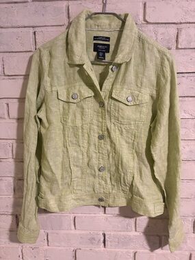 JONES NEW YORK S Light Green Linen Jean Jacket Flax